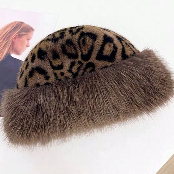 Multicolor Casual Women's Thick Warm Leopard Hat - Picture 5 of 5
